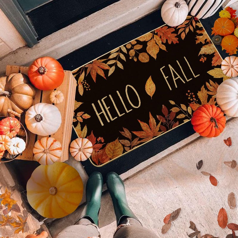 ARTDMT Hello Fall Maple Leaves Decorative Doormat, Fall Maple Leafs Door mat Indoor Outdoor Entrance Floor Mat Non Slip Autumn Harvest Vintage Thanksiving Decor Rubber Welcome Mats（29 x17in） - Image 3